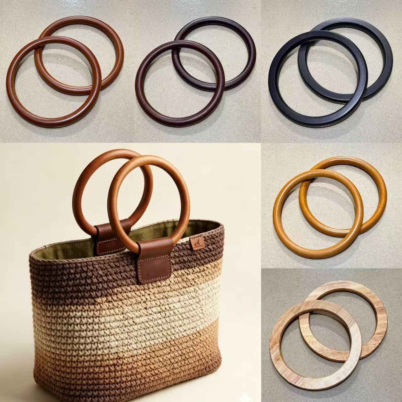 Manufacturer wholesale wooden handles, 2-piece set, round wooden handles, accessories for bags and gift boxes, handle rings, DIY craft materials
