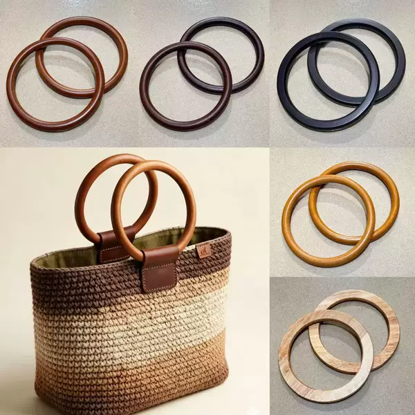 Manufacturer wholesale wooden handles, 2-piece set, round wooden handles, accessories for bags and gift boxes, handle rings, DIY craft materials