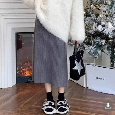 Одежда для беременных осень-зима Новая простая Однотонная юбка для беременных, Повседневная вязаная юбка на один шаг, Юбка-миди