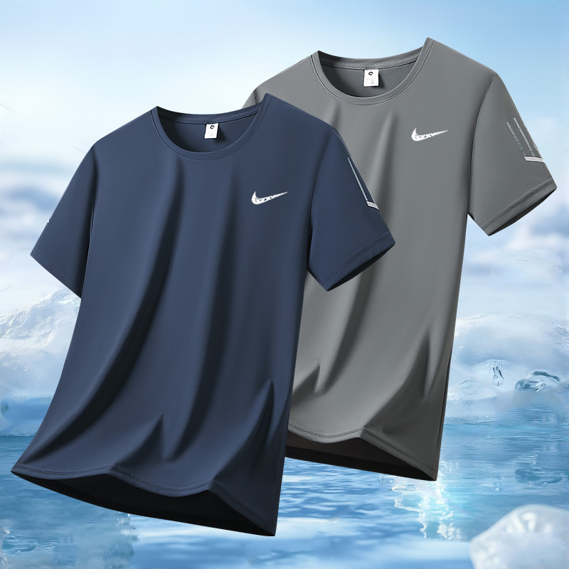 2026 New Style Ice Silk Short-Sleeved Men's T-Shirt, Quick-Drying, Trendy, Breathable, Large Size Men's Clothing, Round Neck, Loose Casual T-Shirt