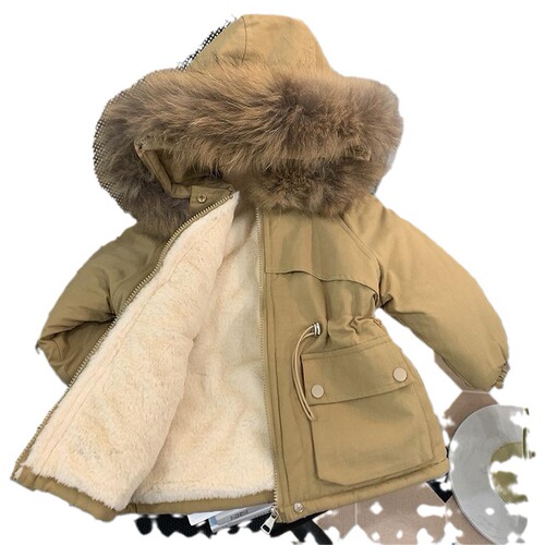 Women's Fleece Padded Cotton Coat Winter Outfit Trendy Baby Girl Thick Parka 2024 New Children's Cotton Jacket