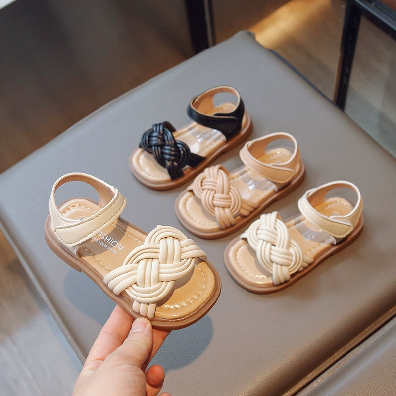 Sandals, summer woven footwear for princess, children's shoes, french style, western style, soft sole