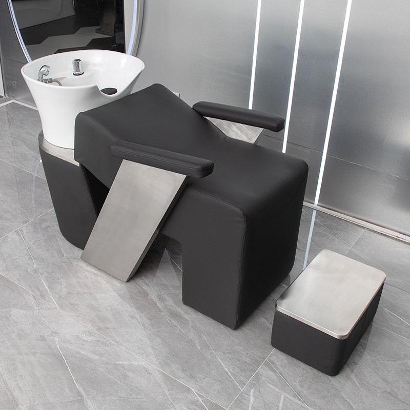Cama de champú eléctrica, cama de lavado semi-reclinable, especial para barberías y peluquerías, silla de champú con lavabo de cerámica para belleza y peluquería image 14