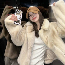 现货2025冬季新款韩国东大门赵露思同款气质纯色单排扣领皮草外套