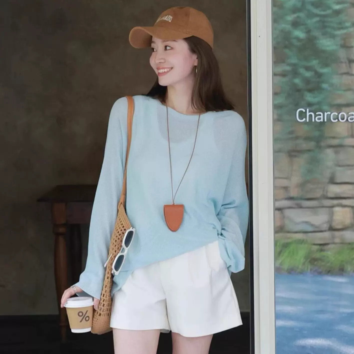 莱赛尔韩系蓝色薄纱防晒长袖t恤罩衫女装夏季外搭宽松上衣空调衫