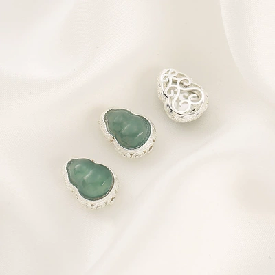 Barrel Beads, Spacer Beads, Pendant — Zərgərlik ara hissələri - 8-silver-natural-blue-water-jade-gourd-bead-811mm-55mm-thick-single-piece