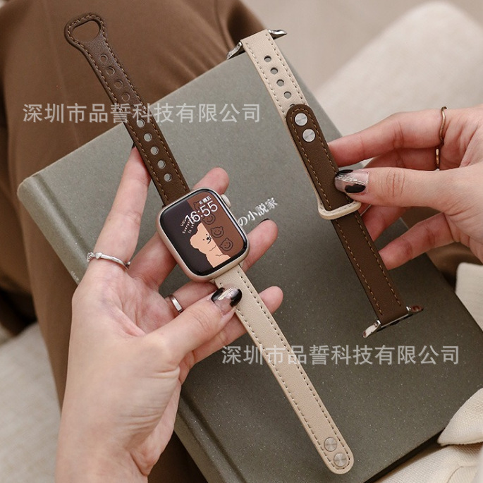 Suitable for Apple iWatch S1109 Watch Strap, Double-Stitched Slim Waist Genuine Leather Thin Strap, Cross-Border Hot Item Suitable for Apple iWatch S1109 Watch Strap, Double-Stitched Slim Waist Genuine Leather Thin Strap, Cross-Border Hot Item