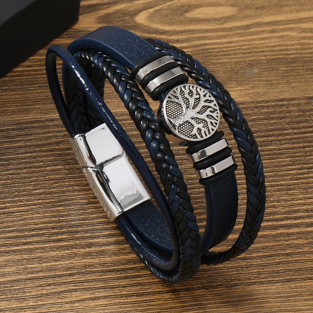 Men's Multi-layer Woven Compass Leather Bracelet Image 5
