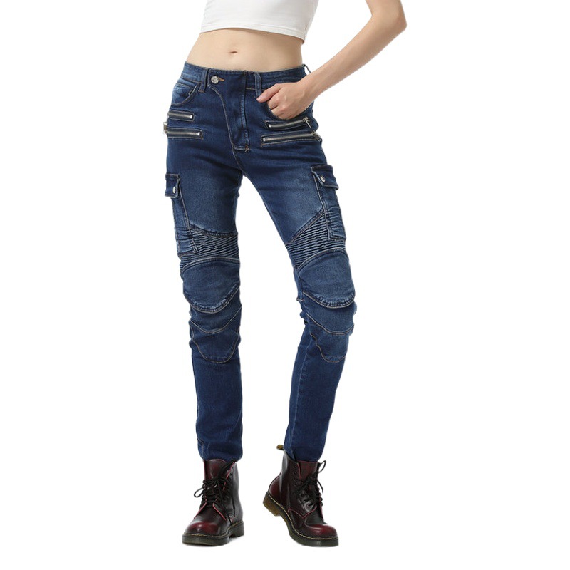 LOONG BIKER invierno fleece-forrado pantalones vaqueros de Caballero de la motocicleta de ocio de carreras de motos pantalones anti-caída