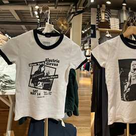 BM风平替同款美式摇滚乐队女孩印花bella上衣bm拼色插肩袖t恤女