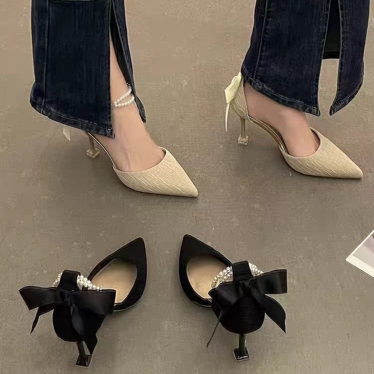 High-Heeled Shoes with Thin Heels for Women, 2026 Spring/Summer New Style, Pearl Ankle Strap, Trendy Fairy-Style Fashion Closed-Toe Elegant Sandals