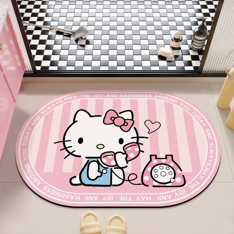 可爱HelloKitty硅藻泥吸水地垫家用卫生间洗漱台防滑易打理门垫|undefined