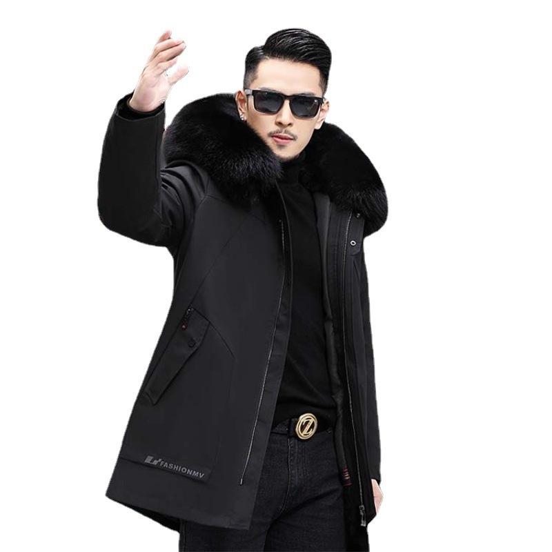 Removable Rex Rabbit Fur Lining Men Mid-length All-in-one