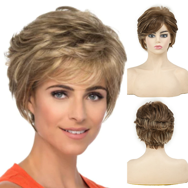 Cross-Border Export Wig European and American Fashion Women's Brown Wig Women's Short Curly Hair Chemical Fiber Headgear Xuchang Manufacturer Wholesale Cross-Border Export Wig European and American Fashion Women's Brown Wig Women's Short Curly Hair Chemical Fiber Headgear Xuchang Manufacturer Wholesale