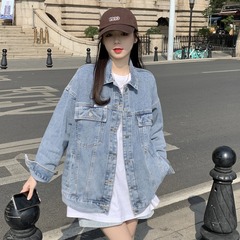 欧洲站春秋新款韩版宽松浅蓝色夹克宽松牛仔外套女上衣BF风慵懒风