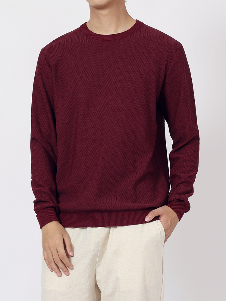 Otoño y invierno viejo estilo de nuevo suelto camiseta de manga larga camiseta de punto de piña camiseta de punto de camiseta casual suéter de base para hombres