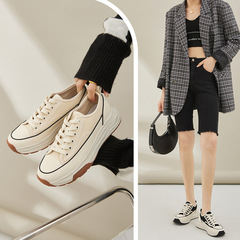 Luji Hokkaido thick-soled lace-up canvas shoes for women 2023 spring new style small fragrance versatile casual white shoes
