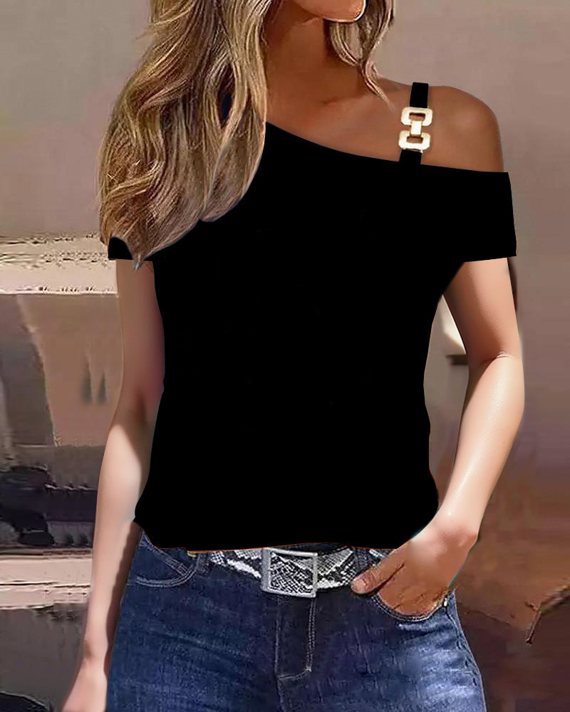 Polyester Fabric Type Regular Top Length T-shirt Tops Type Street Occasion Collarless Neckline Regular Fit Fit Type Wholesale Women'S Casual Color Block Short Sleeve T-Shirts