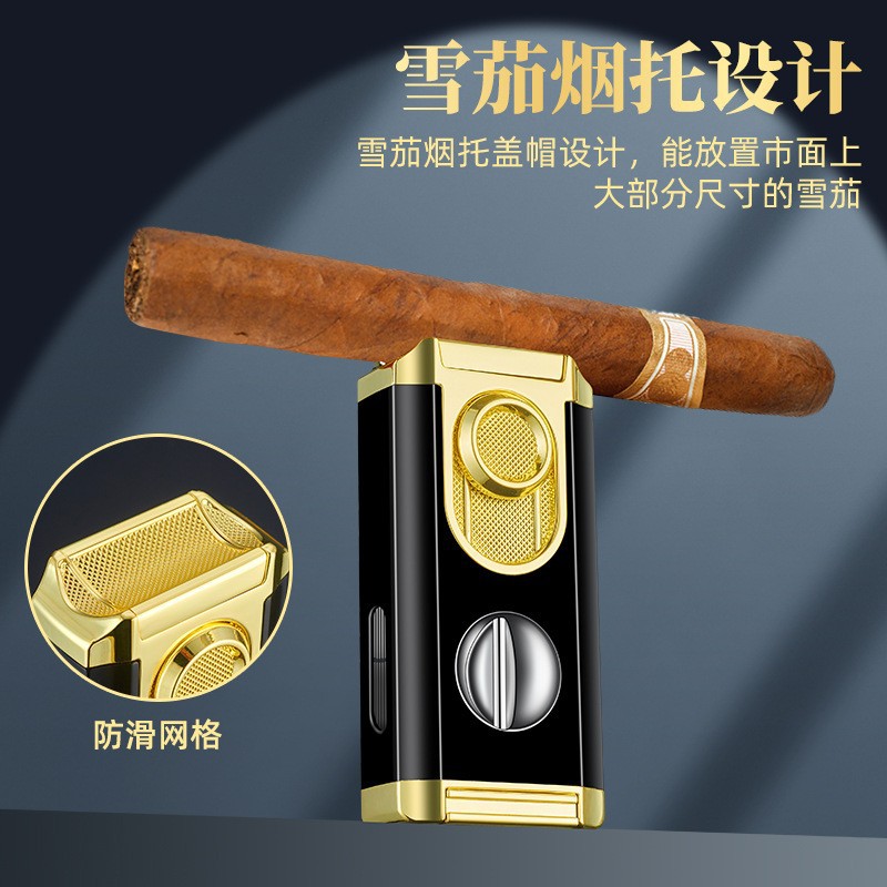 多功能雪茄打火机带V剪烟拖透视气窗三直冲打火机