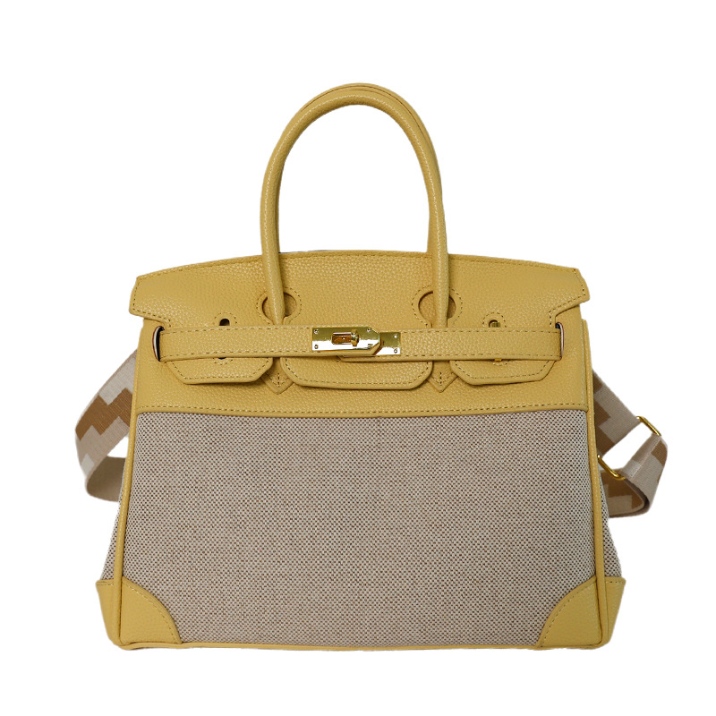 Cross-border nuevo bolso portátil de platino para mujeres 2026 moda lino empalme color contraste mochila de hombro