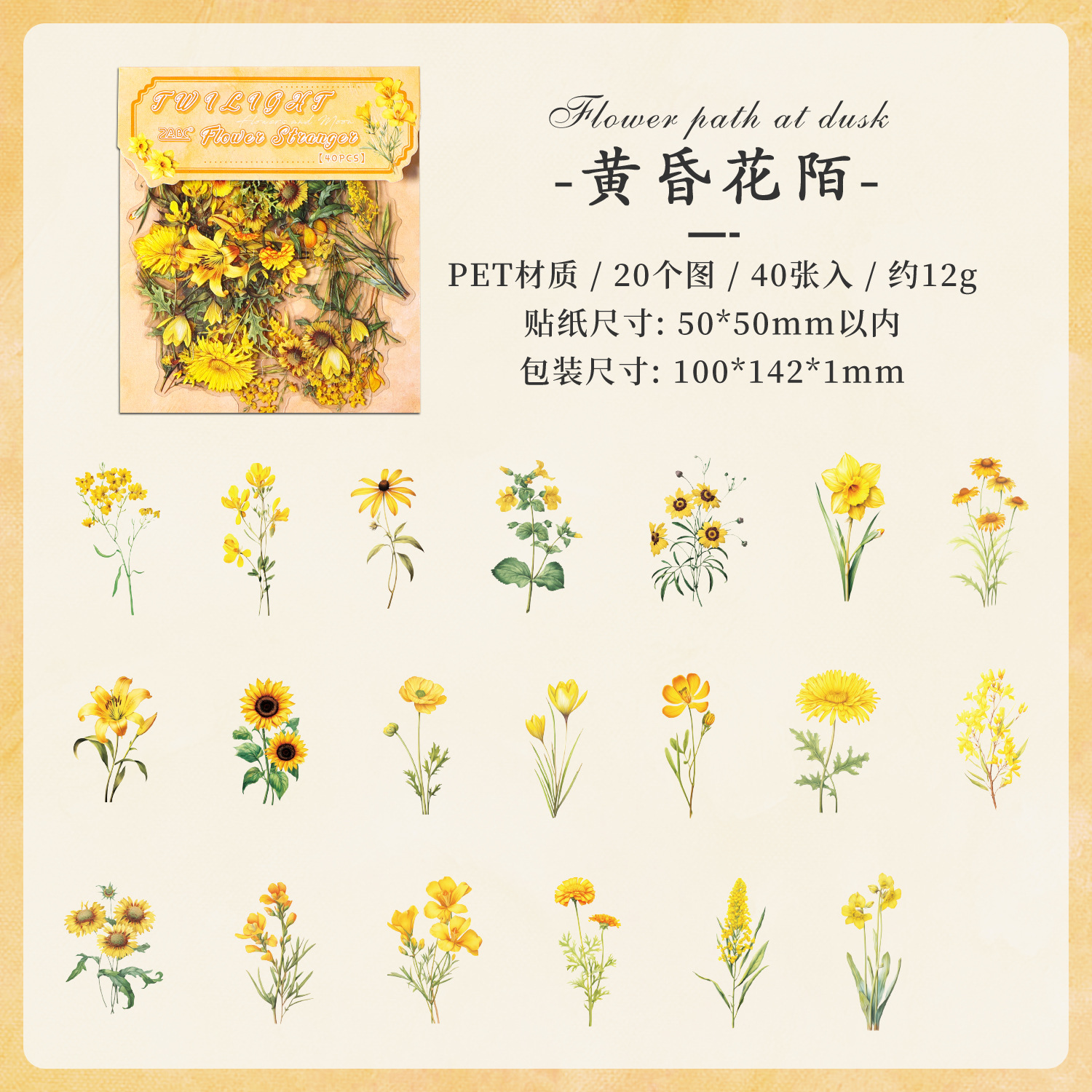 Paquete de pegatinas de cuenta manual de la serie de sueños florales Pegatinas de flores de plantas retro Pet Bolsa de pegatinas de plantas de flores impermeables