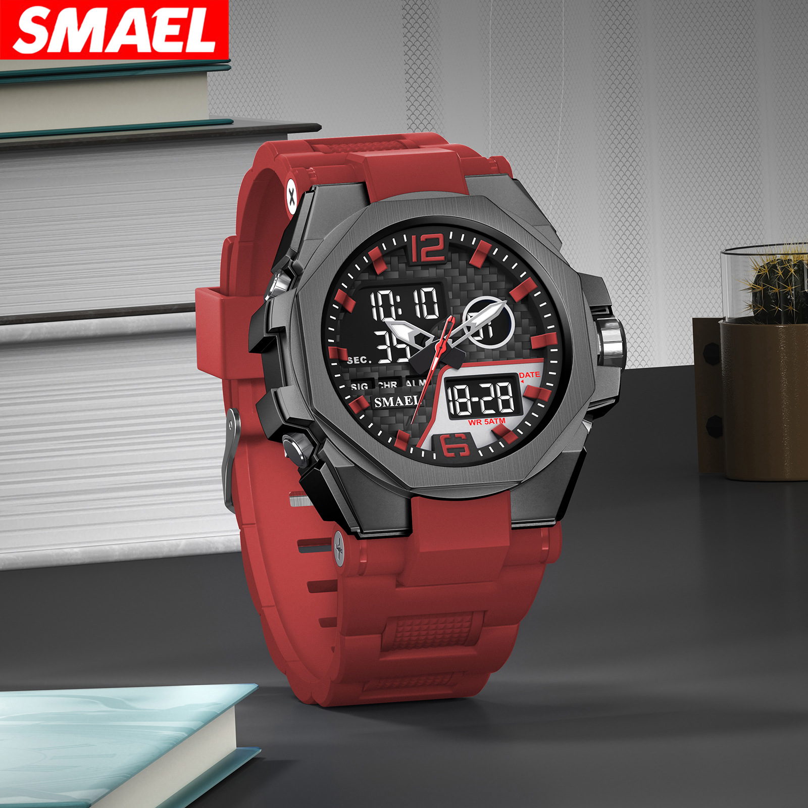 SMAEL Smaller tendencia al aire libre aleación táctica doble reloj de pulsera nocturna impermeable doble reloj electrónico 8103