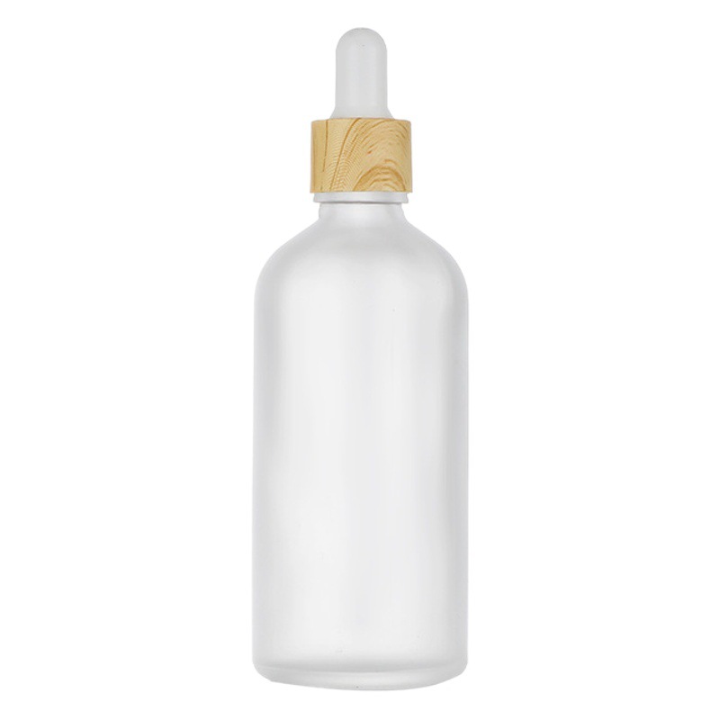 Botella de esencia a prueba de luz con tapa de imitación madera, botella de aceite esencial, botella cuentagotas de vidrio de 5-100 ml, botella para productos de cuidado de la piel, cosméticos