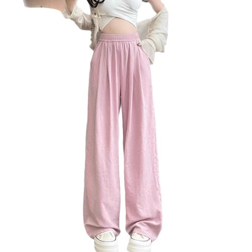 Ice Silk Milk Foam Bamboo Women's 2025 Summer Casual Tall Person Sports Pants Slouchy Style White Wide Leg Pants