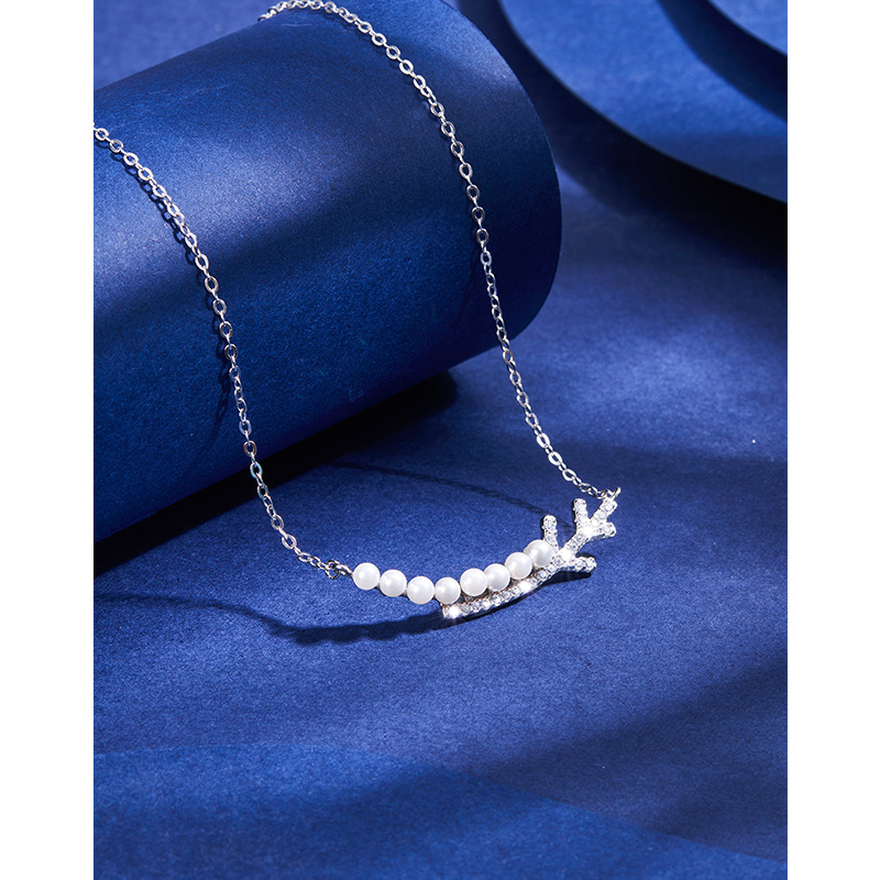 S925 plata esterlina nieve rama collar de perlas para las mujeres Luz de lujo nicho alto sentido 2023 nueva cadena suéter todo partido clavícula cadena