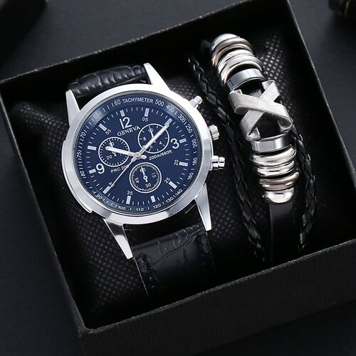 wrist watch men 3pcs Blue light glass men's watch fashion business gift set