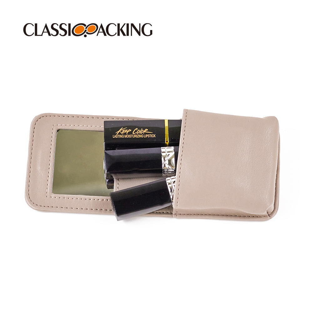 Simple ins lápiz labial portátil mini lápiz labial bolsa de cosméticos con espejo PU material imprimible LOGO