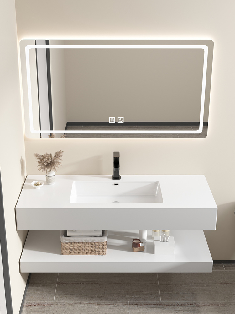 Hotel estilo gabinete de baño combinación Placa de roca integrado cuenca gabinete de baño lavabo cuarto de baño lavabo mesa de lavado