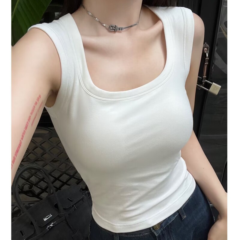 Korean Style Cotton Camisole Summer 2025 New Style Chest Wrap Wide Shoulder Strap Inner Strap with Chest Pad Base Sleeveless Top