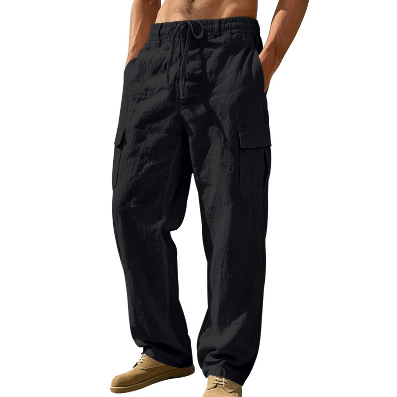 KOOSSOASIS Men's Summer Linen Overalls Loose Breathable Casual Pants Cotton And Linen Beach Pants_viptrois.com