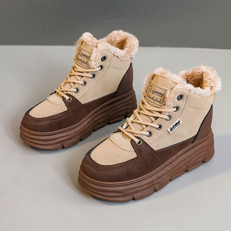 W3679 New New Autumn Winter Casual Height Increasing Sneakers High Top Fleece Lined Warm Thick Sole Student Women's_voghion.com