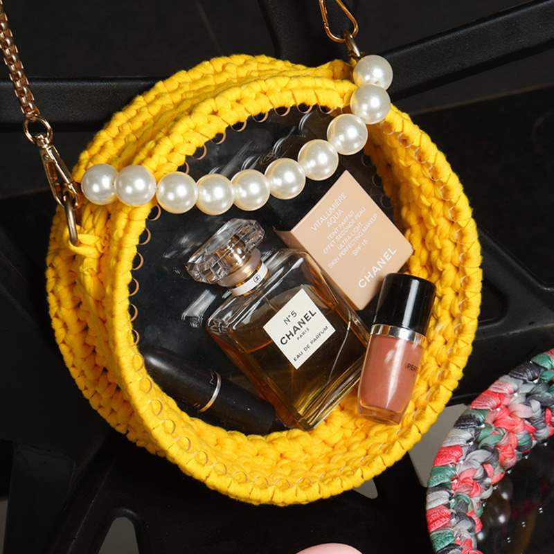 Bolsas de tejido de lana gruesa de acrílico transparente material diy bolsas de tejido de lana mano