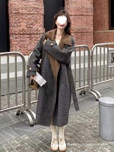 韩版条纹撞色毛呢外套女秋冬季款小个子高级感加厚呢子大衣雪尼尔