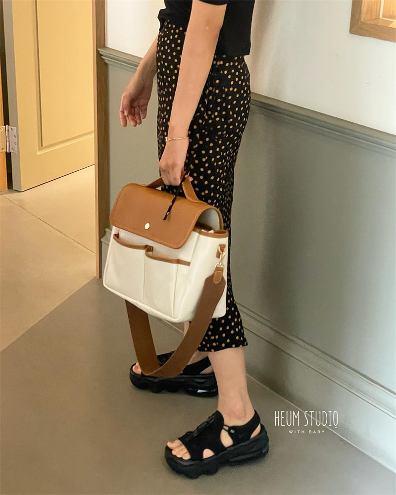 Damentasche, Mamatasche, Ausgehen, mehrere Fächer, große Kapazität, Umhängetasche aus leichtem Canvas für Mutter und Baby, tragbare Mamatasche_voghion.com