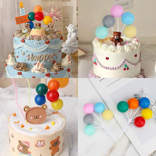 Children's Day Colorfulful Plastic Stereo Balloon String Plastic Round Small Balloon Baby Birthday Cake Decoration Plug-In