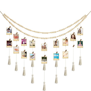 ins style bohemian woven tassel photo wall wooden beads tassel wall decoration photo display hairpin storage wall decoration