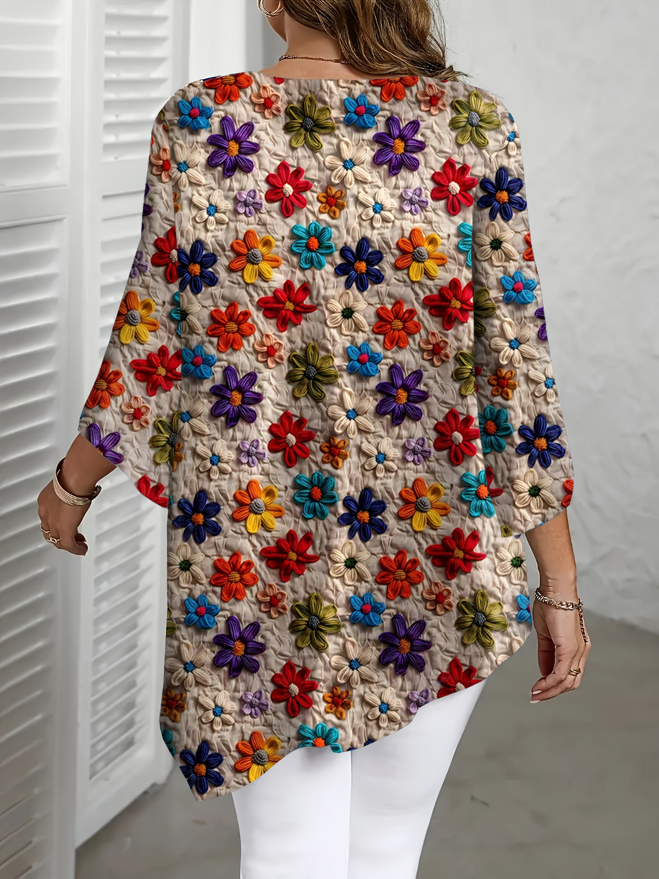 2025 Amazon verano nuevo estilo de Europa y América venta caliente Casual versátil blusa flor impresa camiseta de cuello redondo image 3