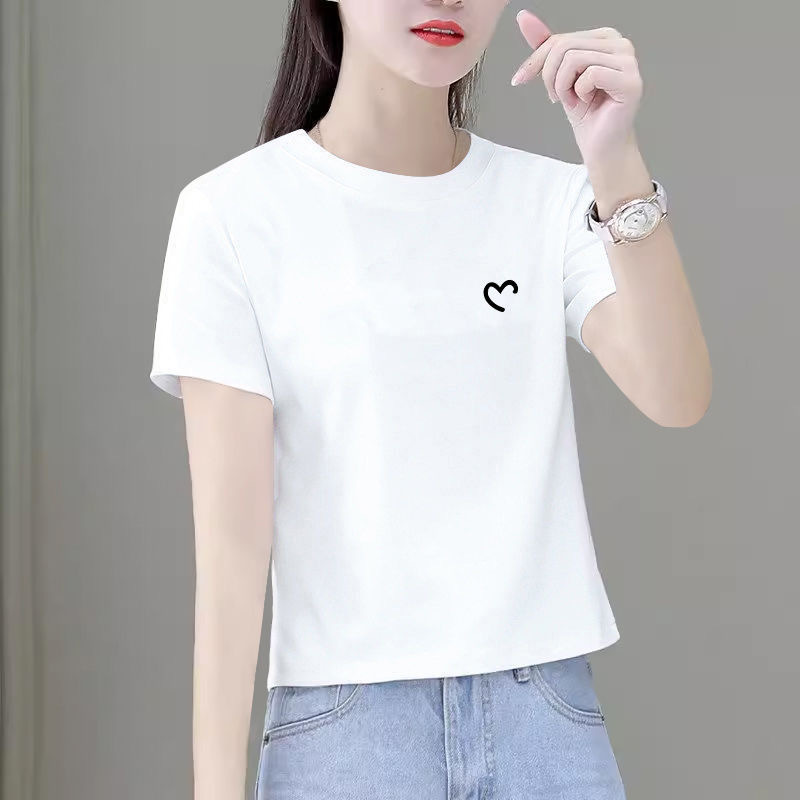 时尚短款短袖t恤女夏季白色体恤新款棉宽松圆领百搭小个子上衣|undefined