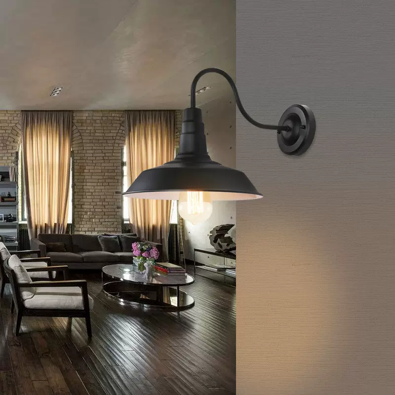 壁灯美式路灯咖啡店酒吧KVT奶茶店做旧铜色LOFT锅盖弯管铁艺壁灯