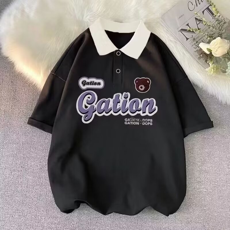 Camisa menos ropa estilo universitario camisa polo manga corta Camiseta hombres y mujeres verano estilo Hong Kong ins Class ropa solapa media manga camiseta