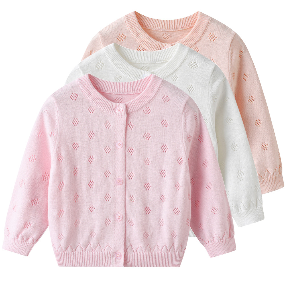 Cross-Border Spring and Autumn Baby Children's Sweater, Summer Thin Air-Conditioning Shirt, Hollow-Out Design, Girls' Knitted Cardigan Jacket Wholesale