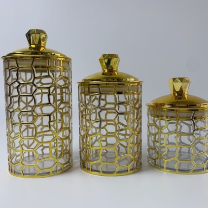 Nuevo conjunto de latas de azúcar transparente estampado de oro de tres piezas, recipiente de almacenamiento de plástico, caja de almacenamiento, embalaje general de bocadillos, otros image 5