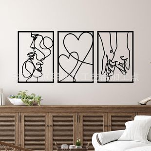 3 Pieces Metal Minimalist Line Wall Art Valentine's Day Lover's Kiss Hand Metal Wall Decoration Hanging Wall Art Decoration