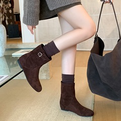 MARCO&JOYCE秋冬骑士靴女圆头磨砂中跟复古西部牛仔粗跟显瘦