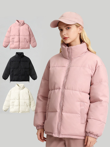 Cotton clothes women's new Korean warm cotton vest, upright collar, cotton jacket, thick bread coat, women's autumn pure color cotton coat