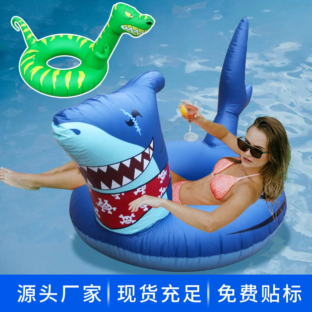跨境现货游泳圈充气恐龙鲨鱼游泳圈水上泳池成人坐骑动物水上用品